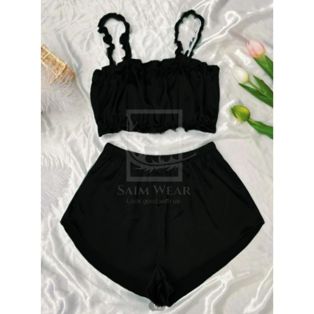CHK # P55 Ruffle Trim Satin Cami Top & Shorts