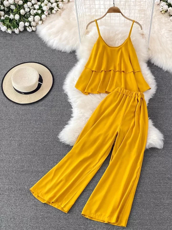 Frill Style Sleeveless Lounge Wear Set SW-0097 - saimwear