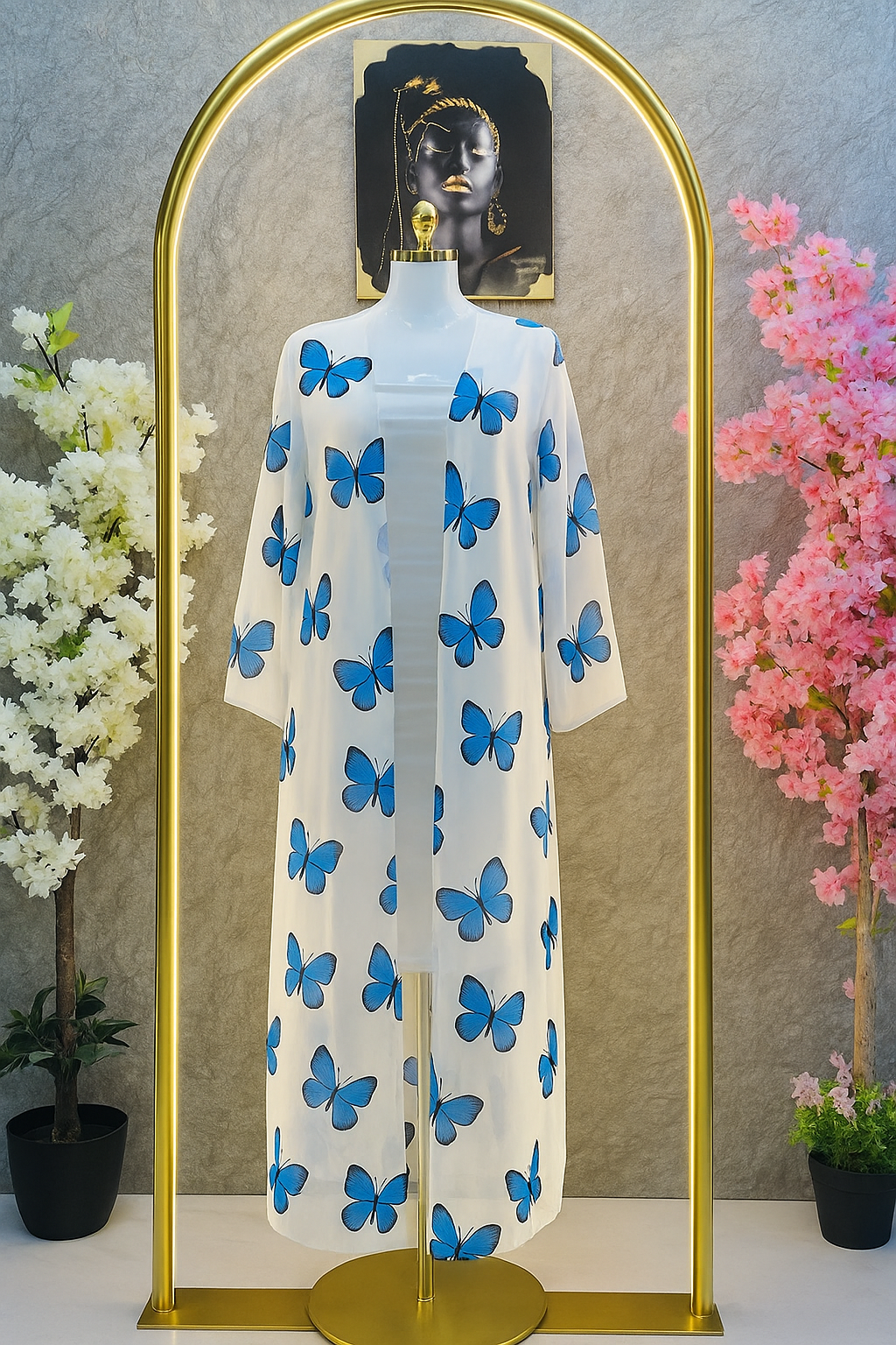 CH 572 - 2 Piece Butterfly Printed Long Gown Dress - Saimwear