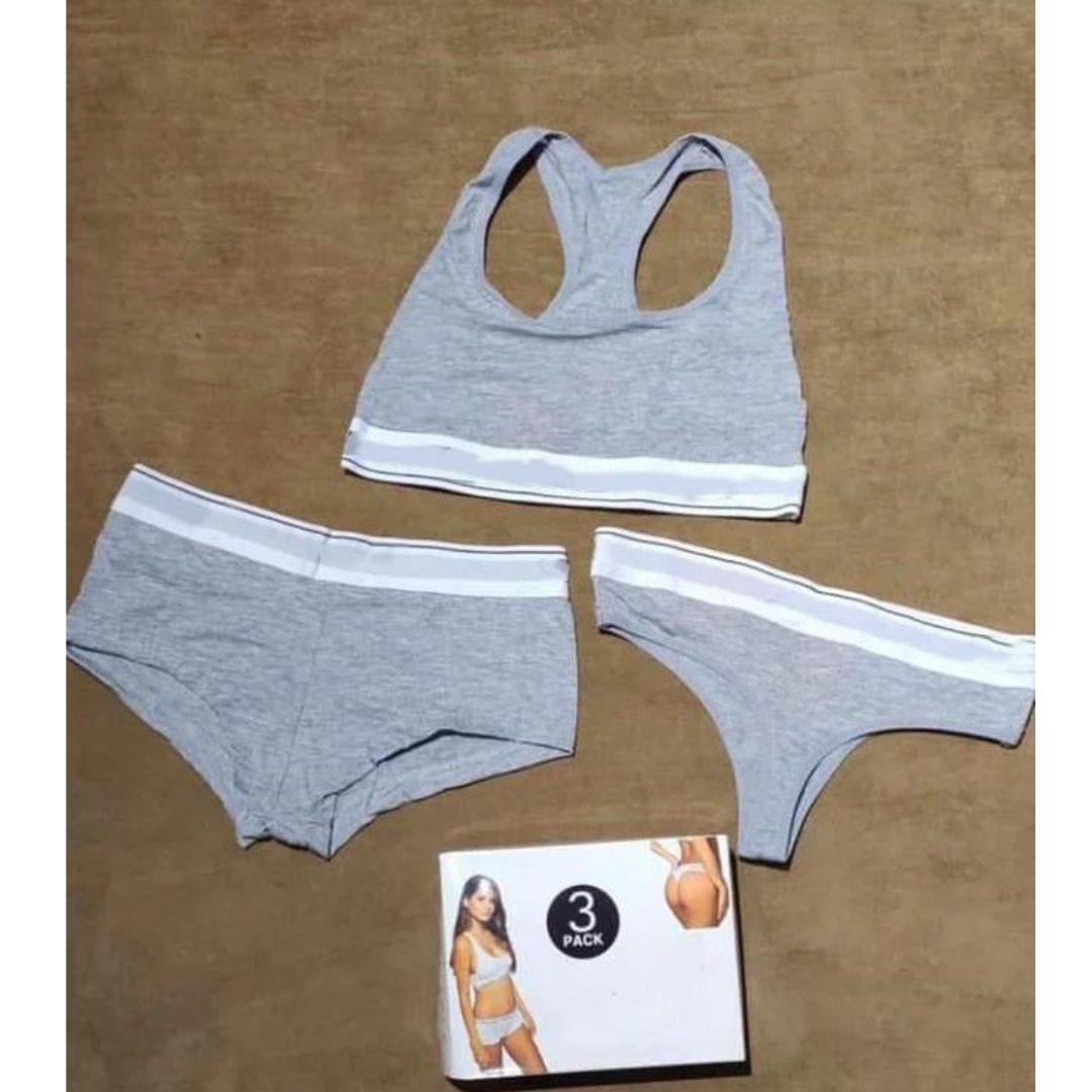 CH # 357 FlexiFit Lycra Jersey Bralette, Boxer, And Thong Set - Pack Of 3 - saimwear