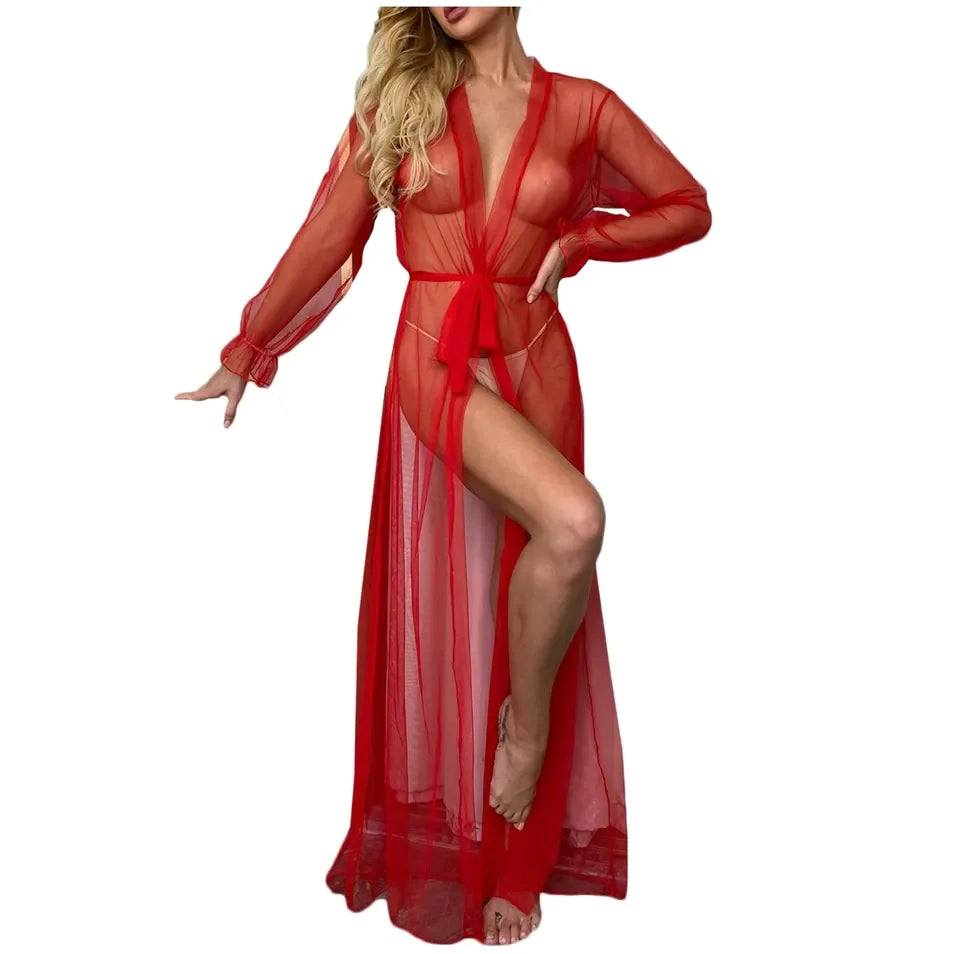 Sexy Hot Erotic Women Nightwear Long Mesh Sleepwear Long NightGowns See Through Sheer Mesh Night Dress CH # 341 - saimwear