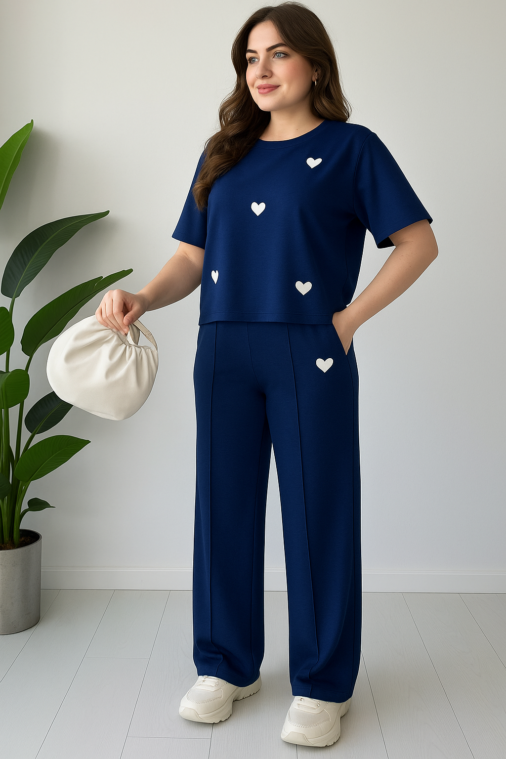 CH 556 Straight Trouser With Heart Printed Top - Saimwear