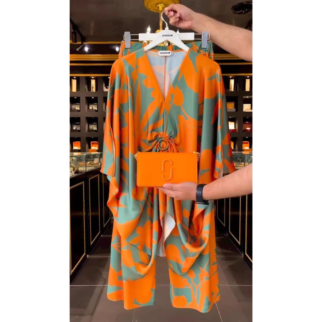 Ch # 359 Indonesian Kaftaan Pattern Printed Co Ord Set - saimwear