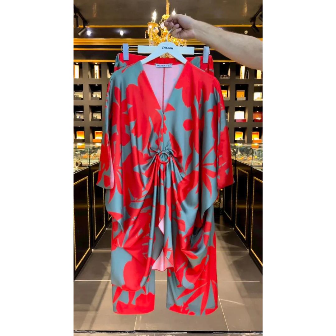 Ch # 359 Indonesian Kaftaan Pattern Printed Co Ord Set - saimwear