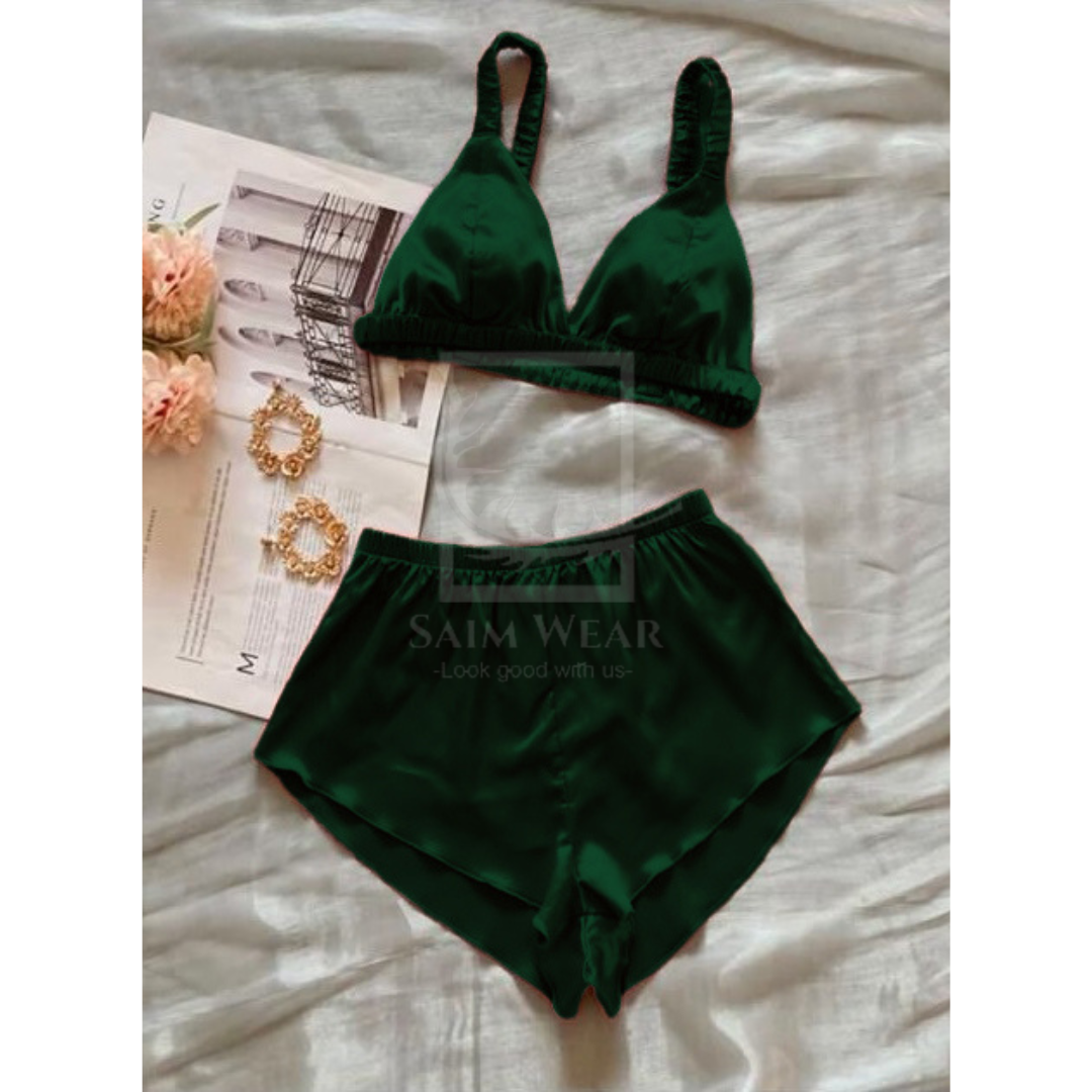 CHK # P56 Saimwear V-Neck Front Closure Bra And Shorts Lingerie Set With Adjustable Shoulder Straps