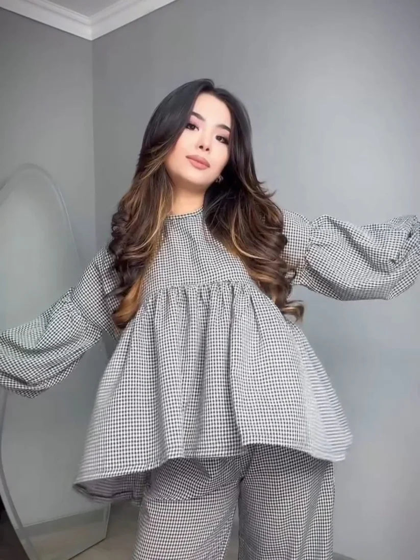 CH 552 Classic Checkered Cotton Co-ord Set-SAIMWEAR