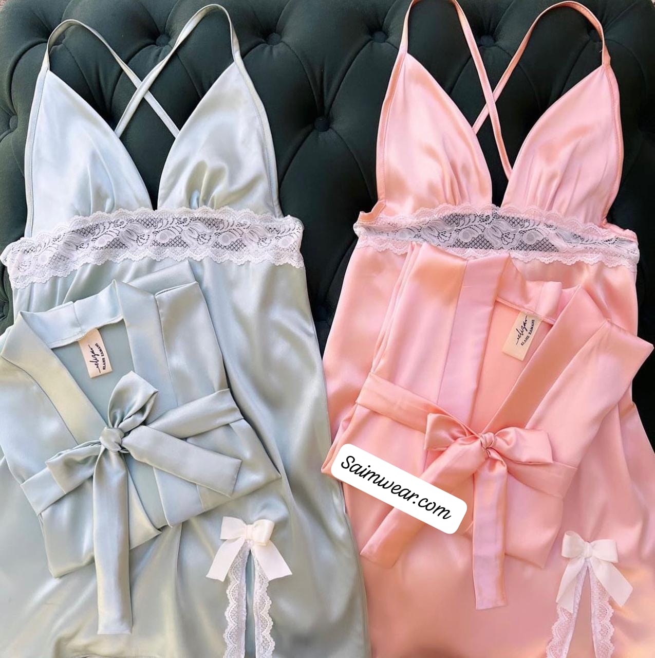 Saimwear Silk Robe With Long Sleeveless Top 2 Pcs Nightwear P-70