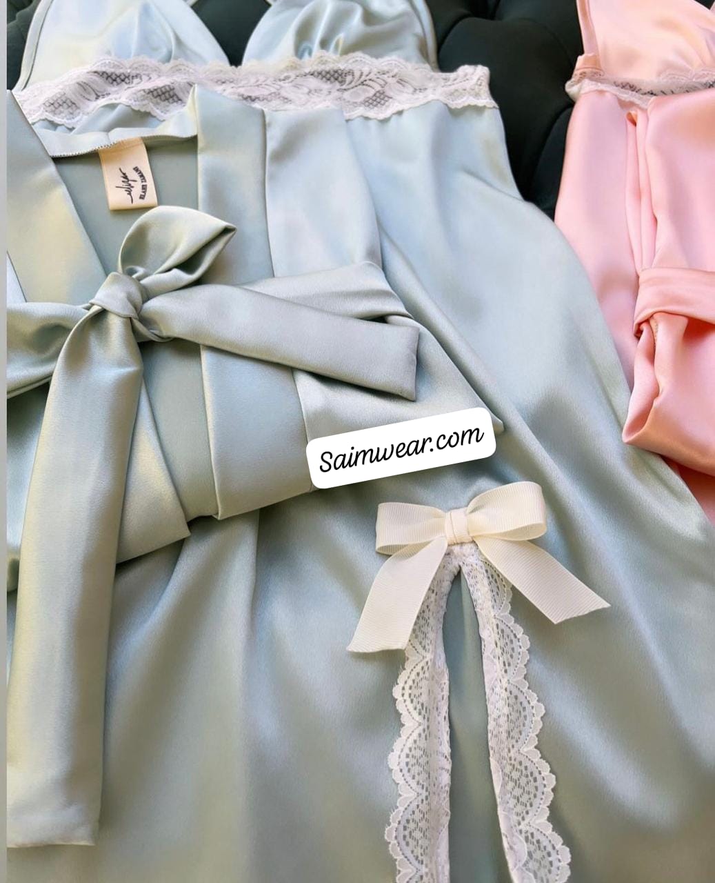 Saimwear Silk Robe With Long Sleeveless Top 2 Pcs Nightwear P-70
