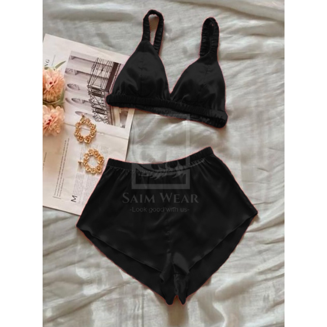 CHK # P56 Saimwear V-Neck Front Closure Bra And Shorts Lingerie Set With Adjustable Shoulder Straps