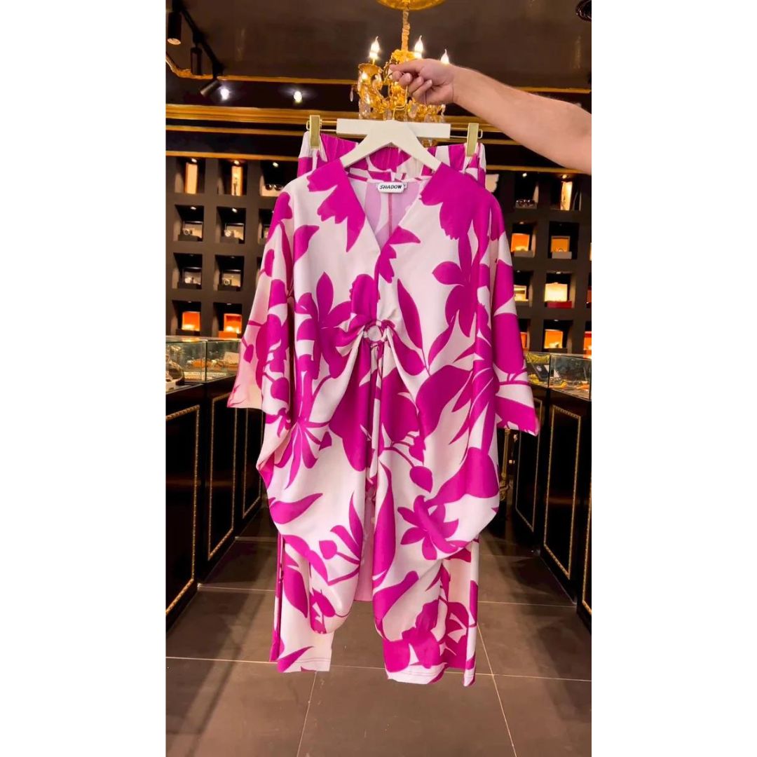 Ch # 359 Indonesian Kaftaan Pattern Printed Co Ord Set - saimwear