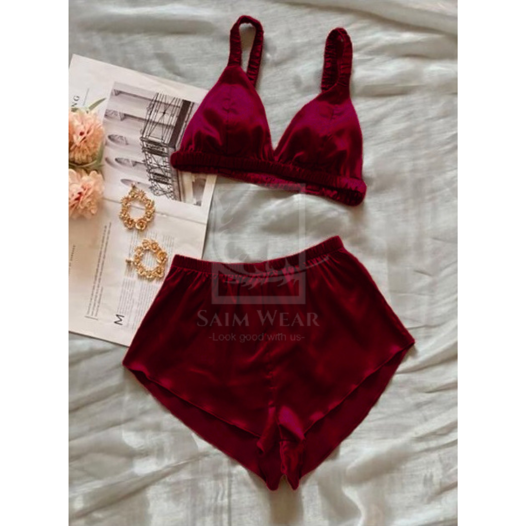 CHK # P56 Saimwear V-Neck Front Closure Bra And Shorts Lingerie Set With Adjustable Shoulder Straps