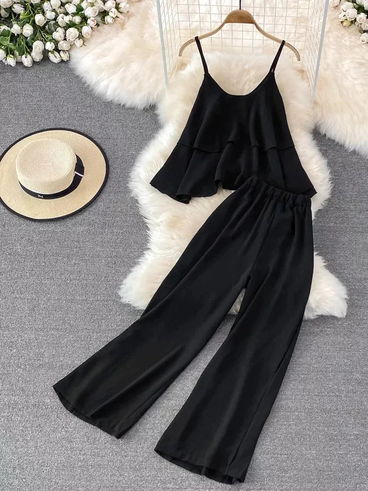 Frill Style Sleeveless Lounge Wear Set SW-0097 - saimwear