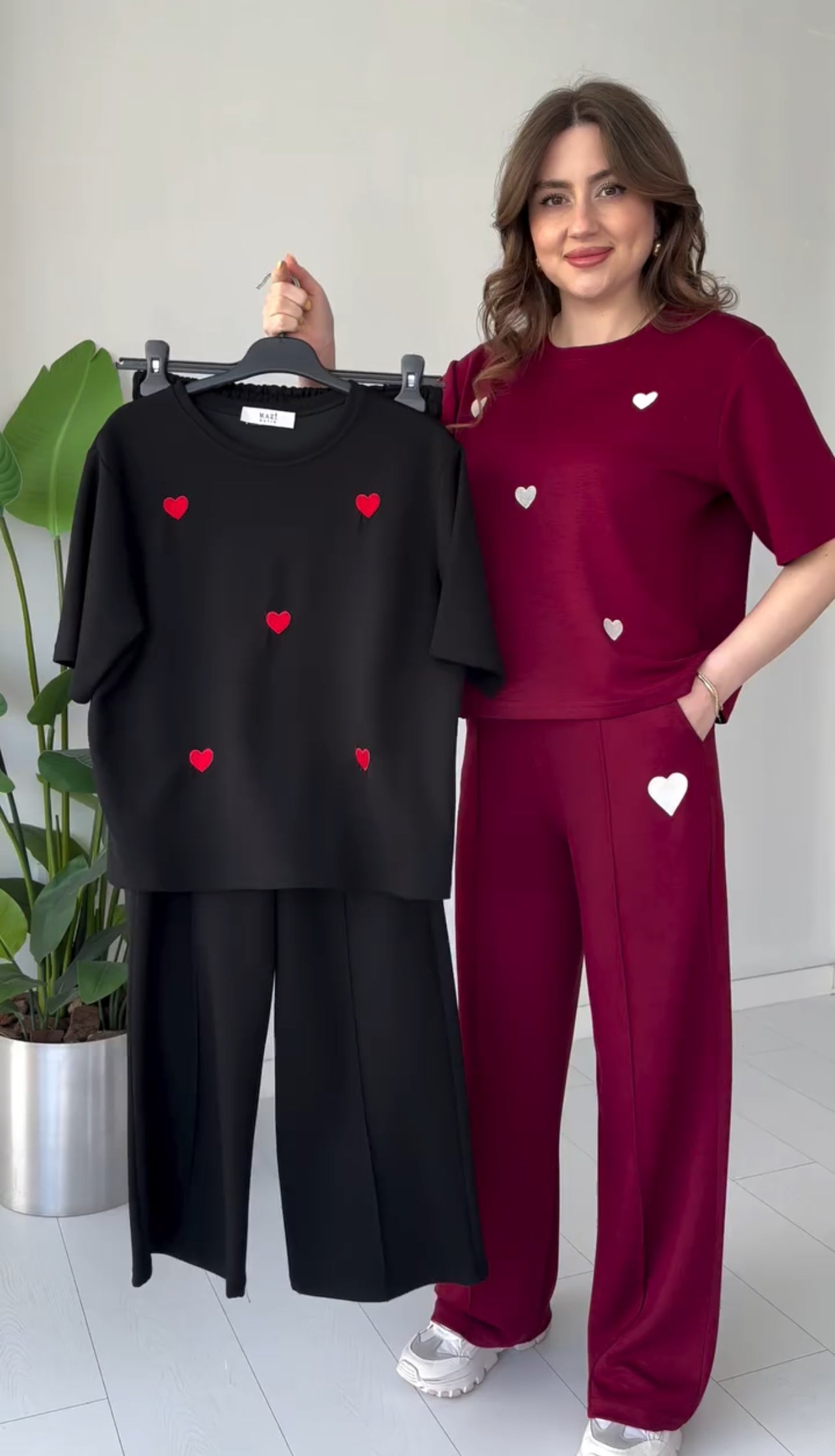 CH 556 Straight Trouser With Heart Printed Top - Saimwear