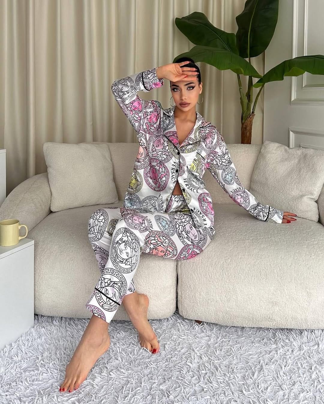D 6 | Luxury Printed Silk Pajama Set For Women | SAIMWEAR