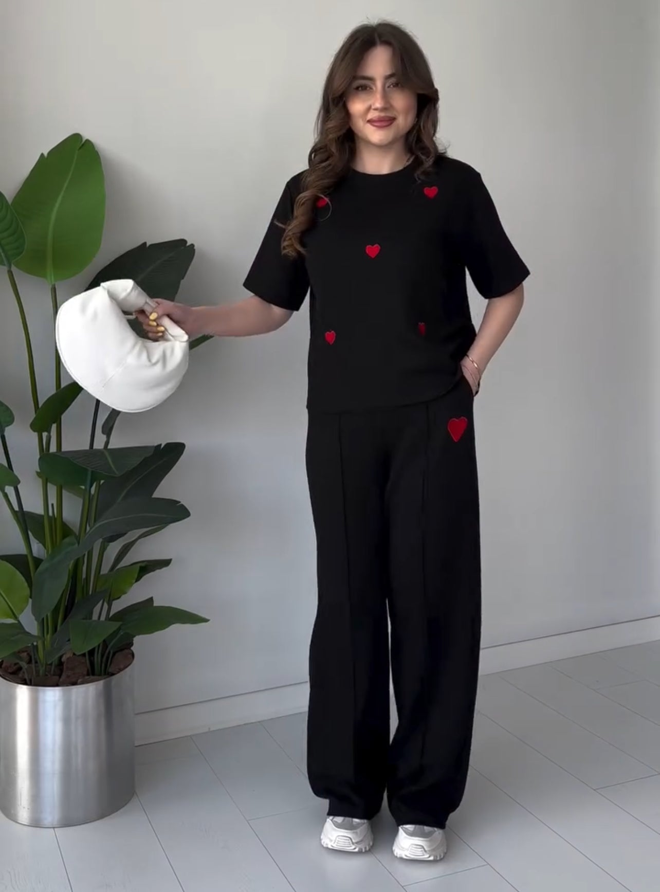CH 556 Straight Trouser With Heart Printed Top - Saimwear