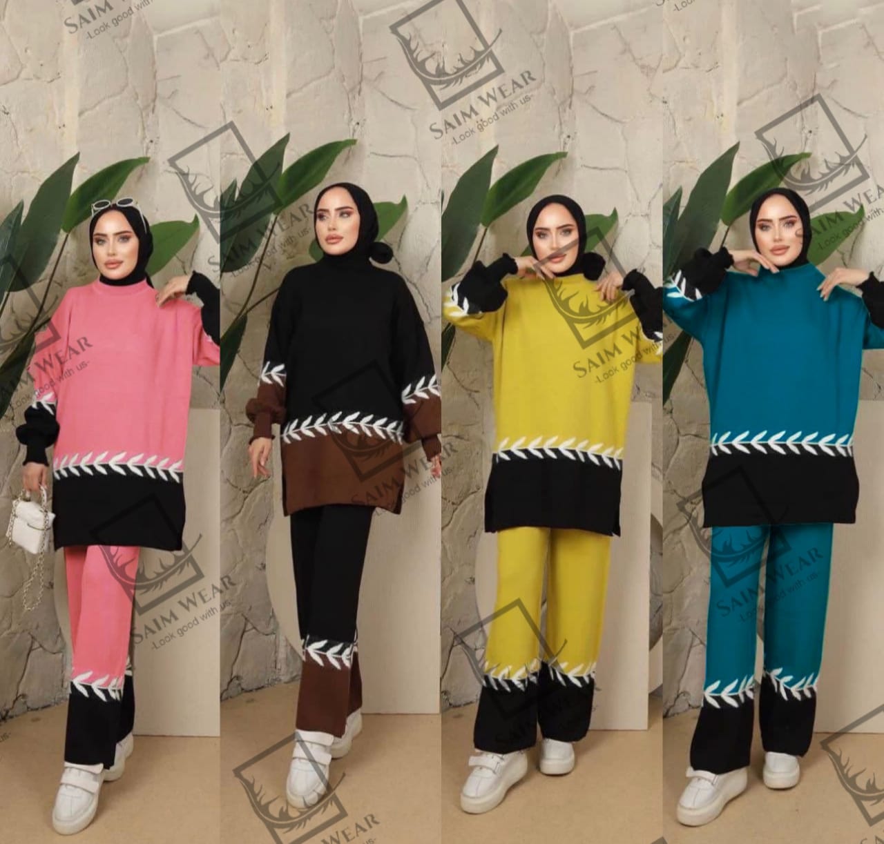Saimwear 2 Pcs Embroidery Panel Fleece Co ord Set CH 371