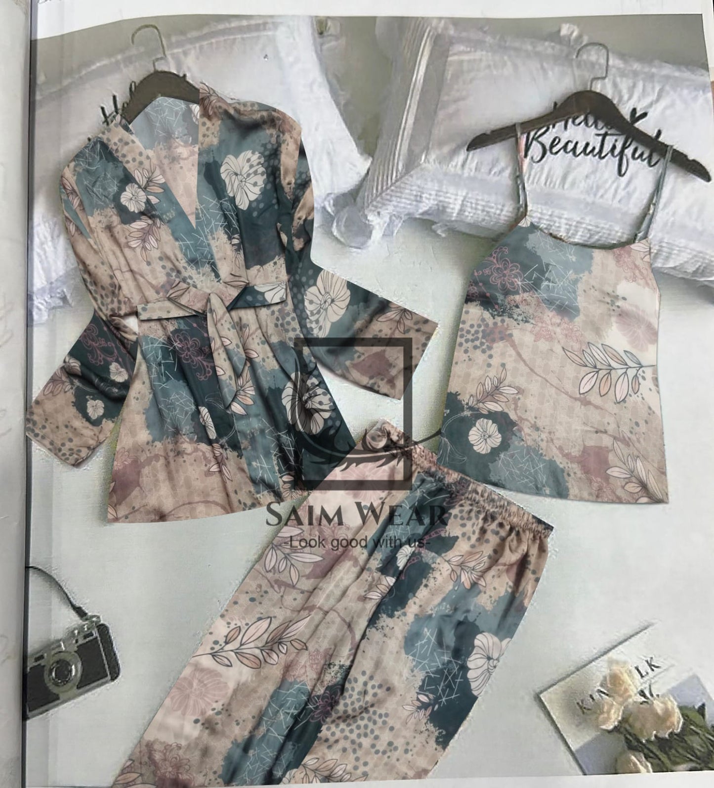 Saimwear 3 Pcs Printed Night Wear Set P57