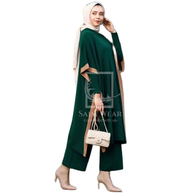 Saimwear 3 Piece Big Size Women's Set Bat Wing Sleeve Top + High Neck + Fleece Trouser Triple Suit CH 386