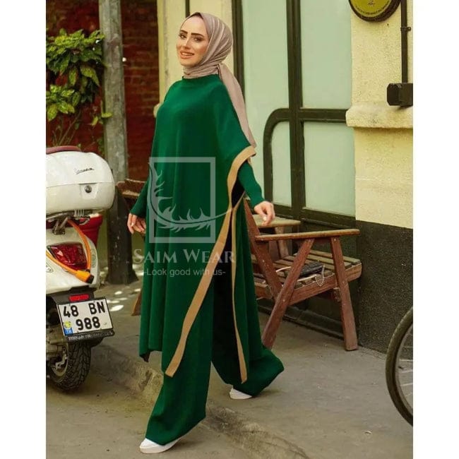 Saimwear 3 Piece Big Size Women's Set Bat Wing Sleeve Top + High Neck + Fleece Trouser Triple Suit CH 386