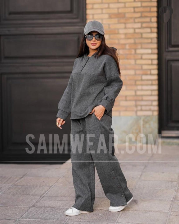 Saimwear Winter Fleece Co-Ords: Stylish Black 2-Piece Set With