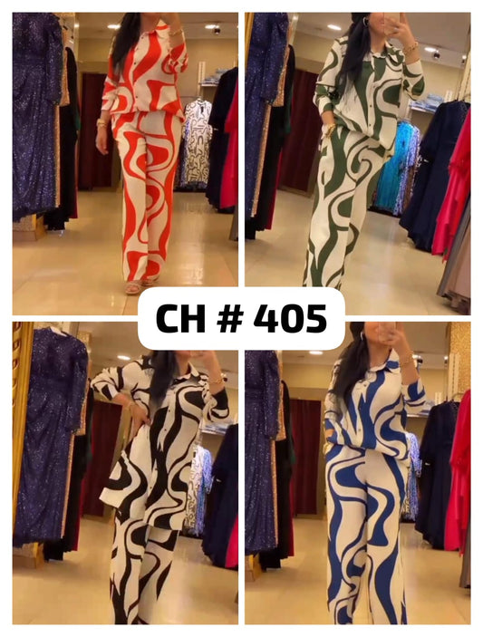 Saimwear Fashion Print Elegant Women's Set Elastic Waist Straight 2 Piece Pajamas Set Casual Home Suit CH 405