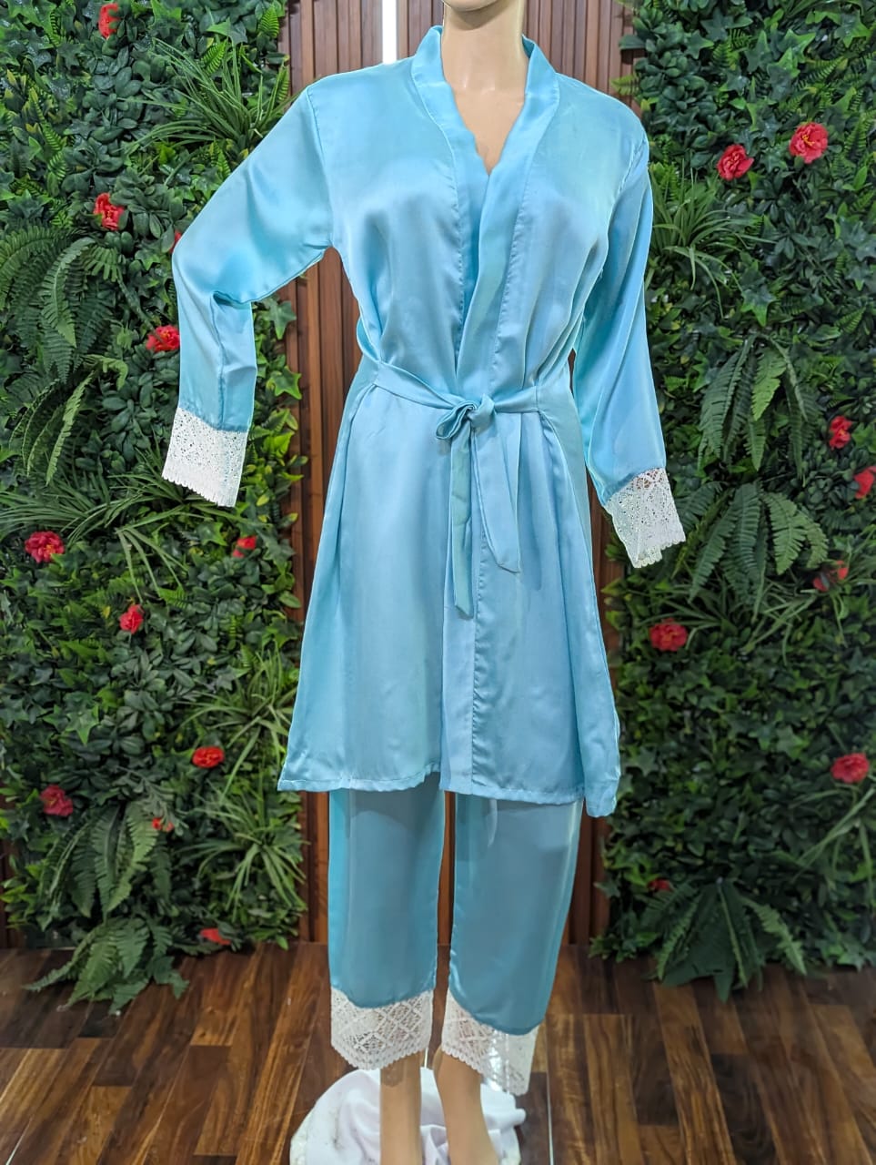P71 Saimwear Silk Robe Gown & Trouser Nightwear