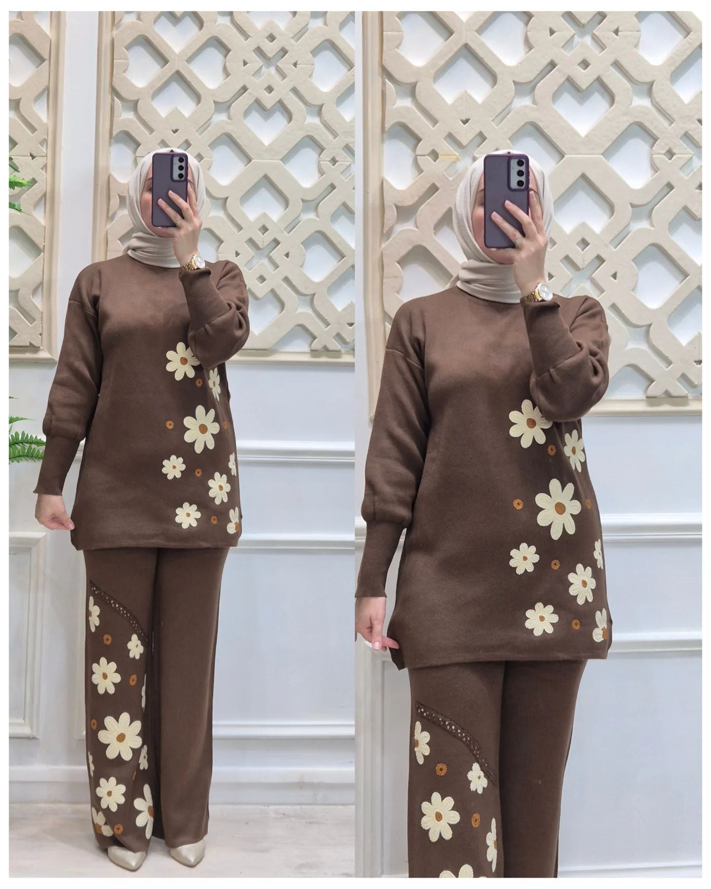 CH 495 Saimwear 2 Pcs Printed Fleece Co ord Set For Winters