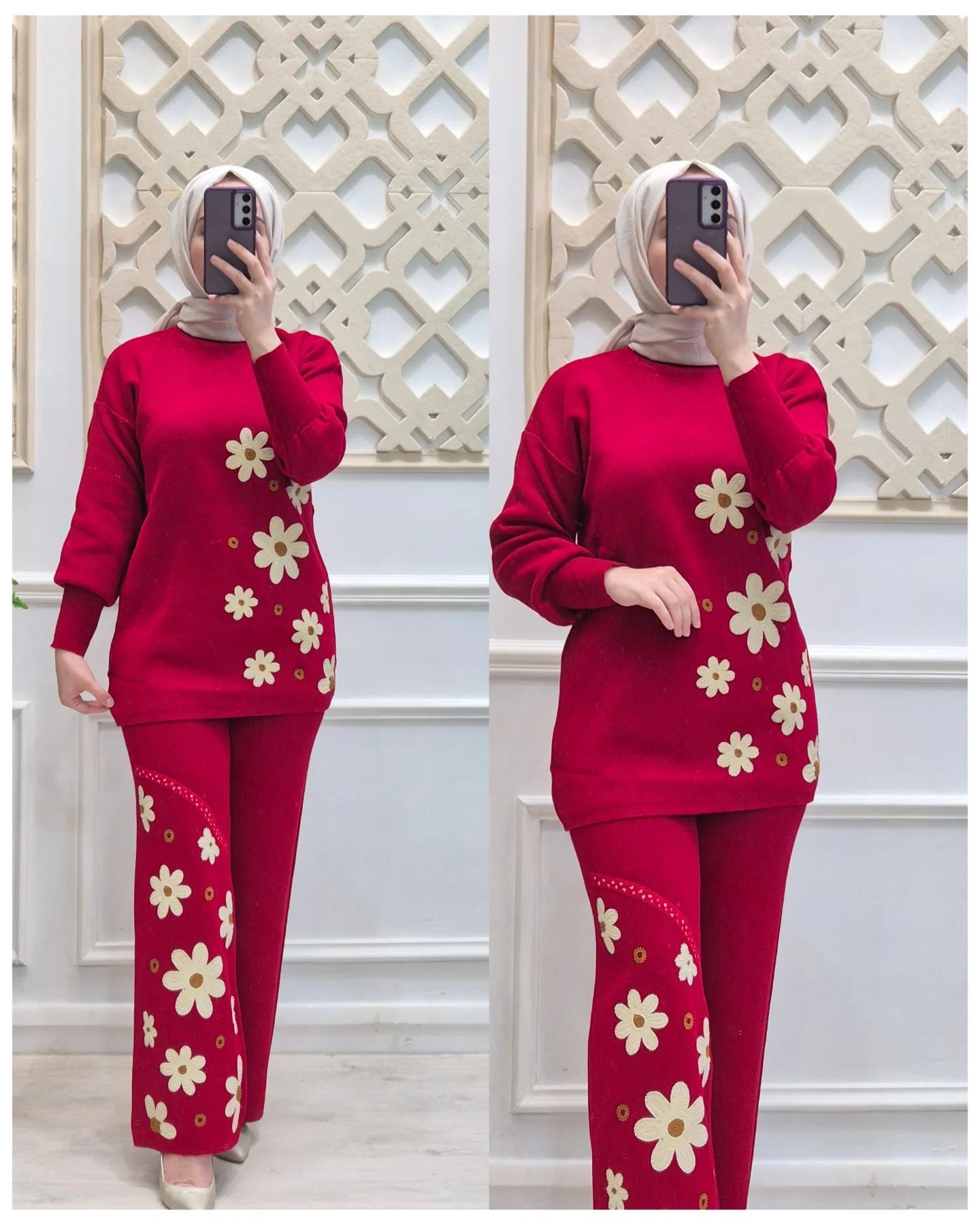 CH 495 Saimwear 2 Pcs Printed Fleece Co ord Set For Winters