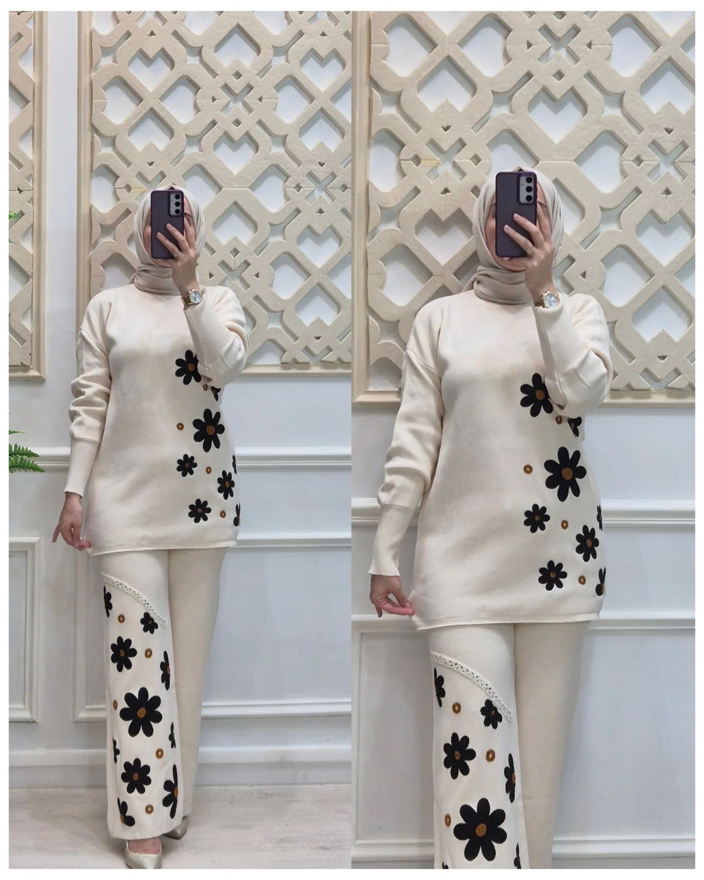 CH 495 Saimwear 2 Pcs Printed Fleece Co ord Set For Winters