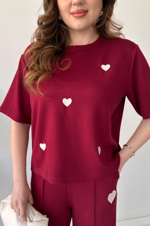 CH 556 Straight Trouser With Heart Printed Top - Saimwear
