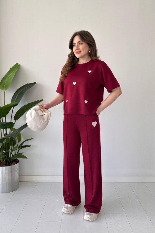 CH 556 Straight Trouser With Heart Printed Top - Saimwear