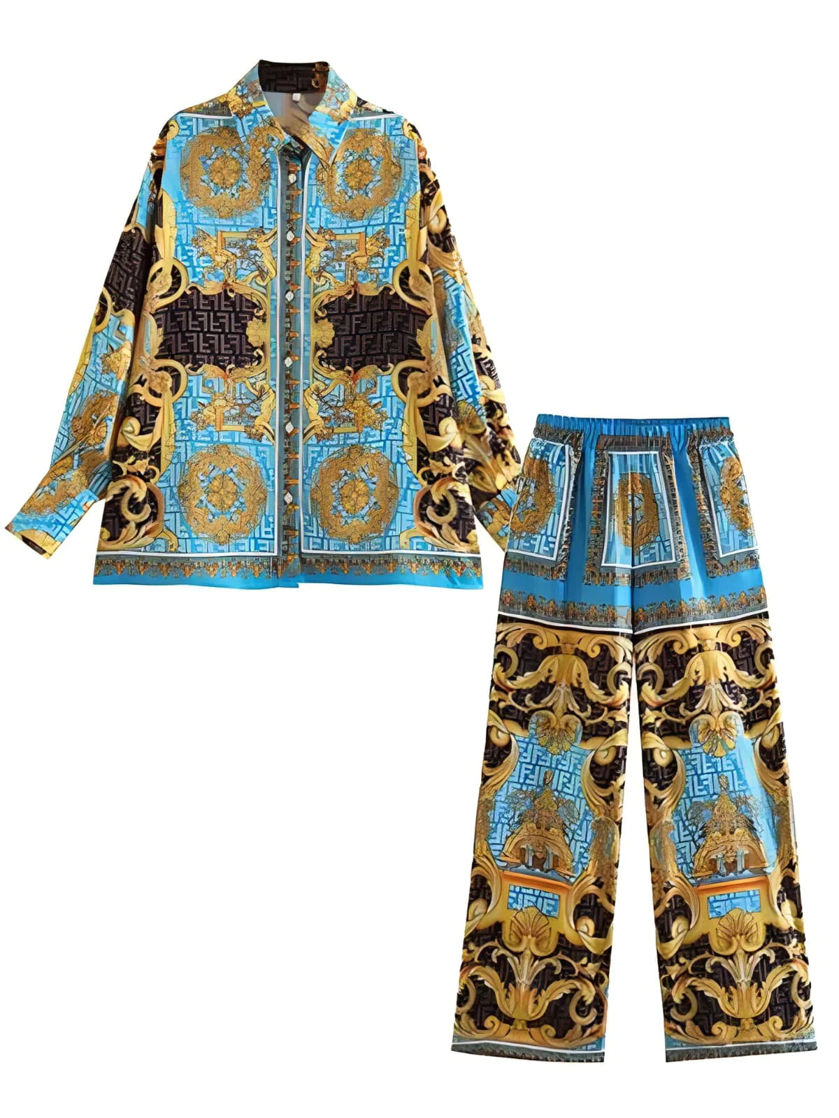 Sky Print 5 CH- 353 - 2023 Fashion Print Elegant Women's Set Elastic Waist Straight 2 Piece Pajamas Set Casual Chic Youth Vacation Home Suit - saimwear