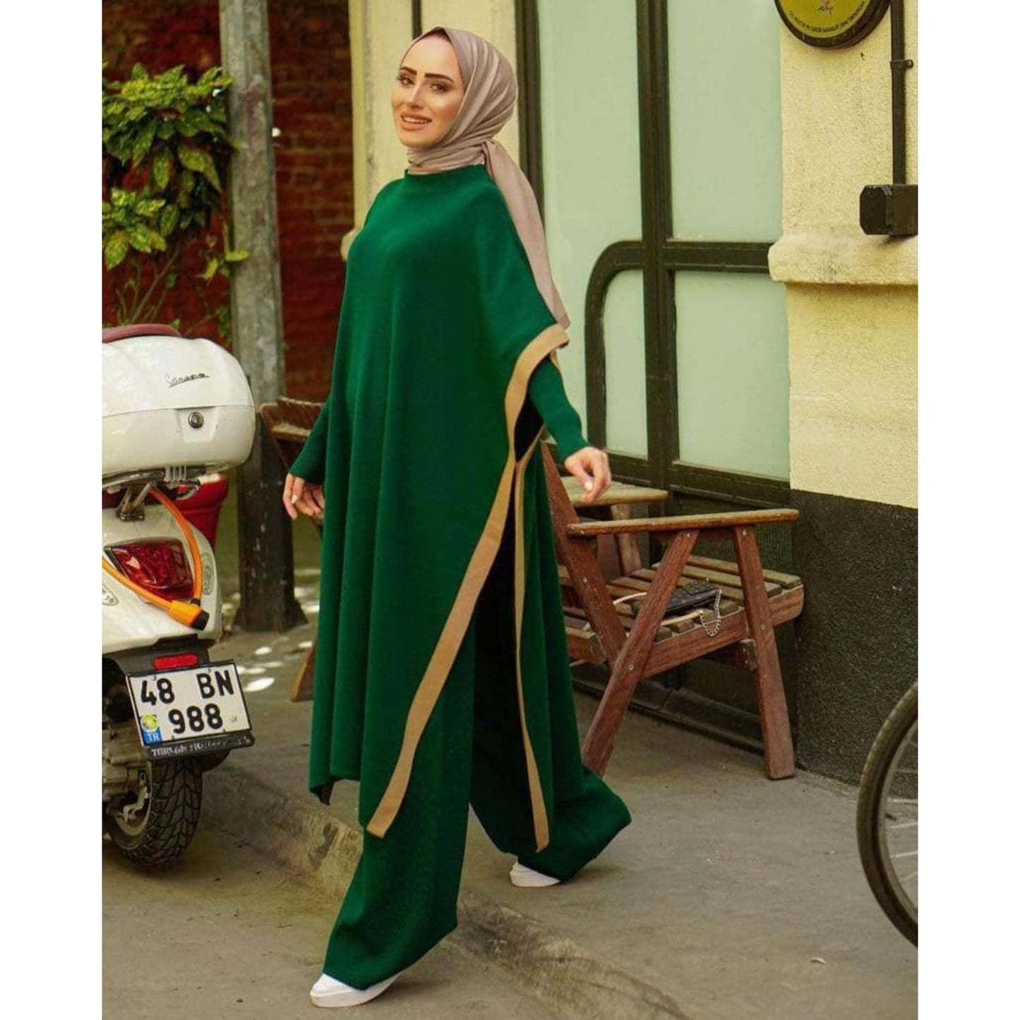 Saimwear 3 Piece Big Size Women's Set Bat Wing Sleeve Top + High Neck + Fleece Trouser Triple Suit CH 386