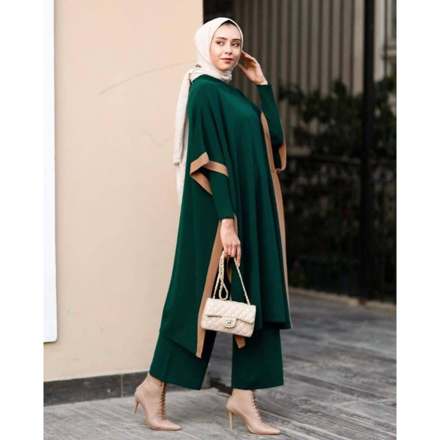 Saimwear 3 Piece Big Size Women's Set Bat Wing Sleeve Top + High Neck + Fleece Trouser Triple Suit CH 386
