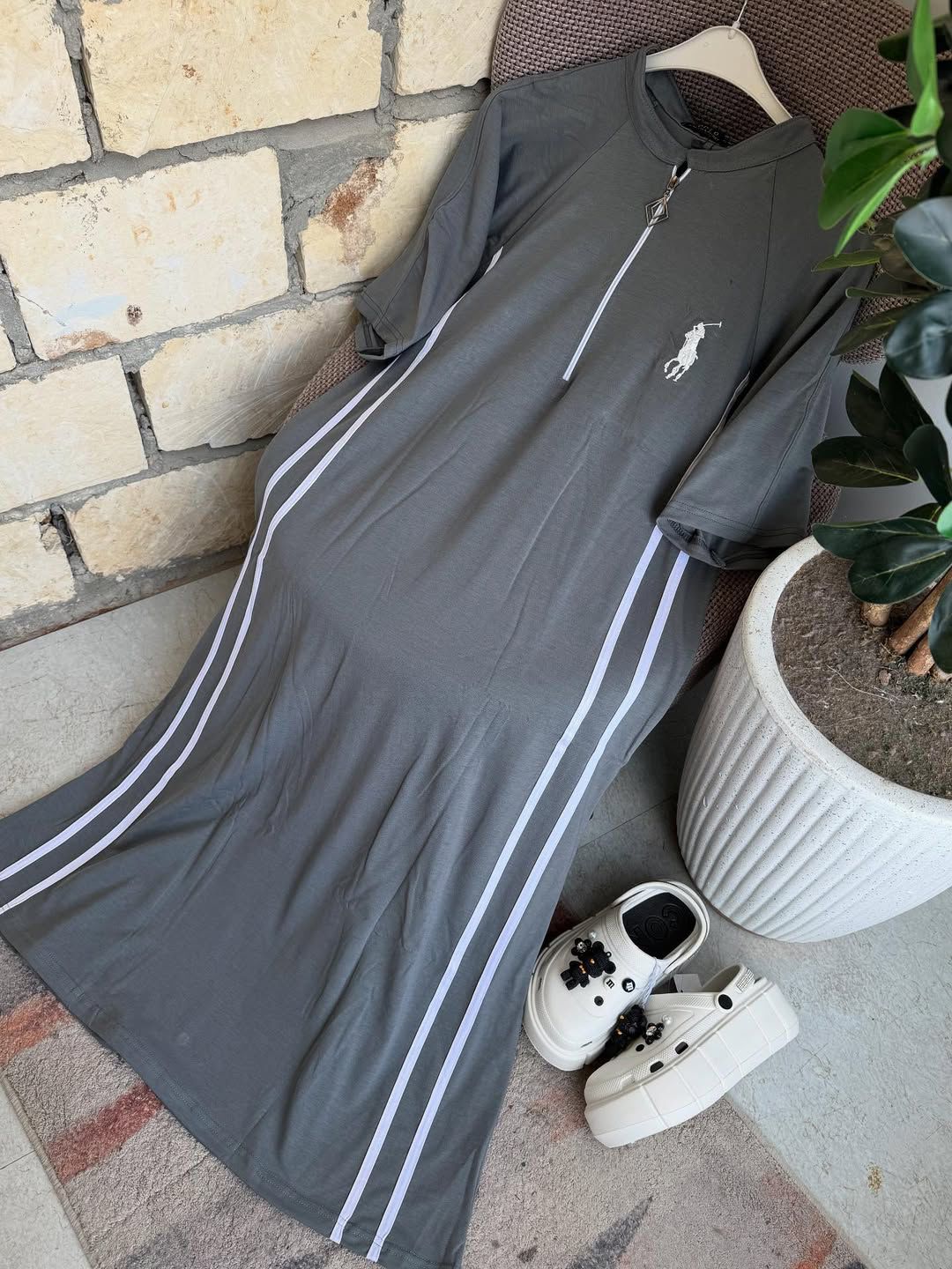 CH 576 - Stripe Style Long Top Dress - Saimwear