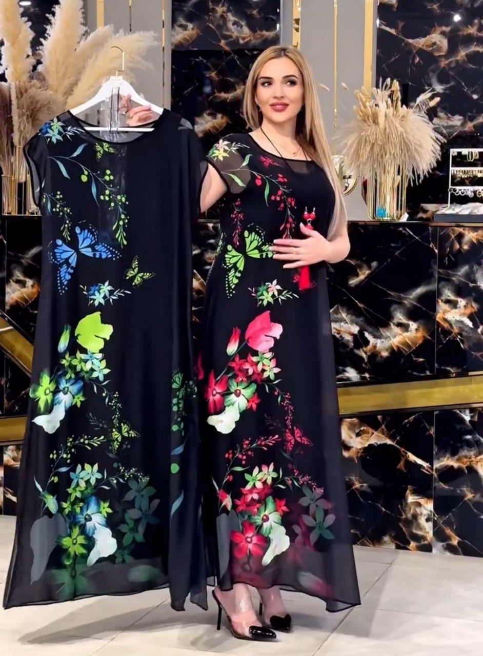 CH 570 - 2 Piece Floral Printed Party Dress - Saimwear