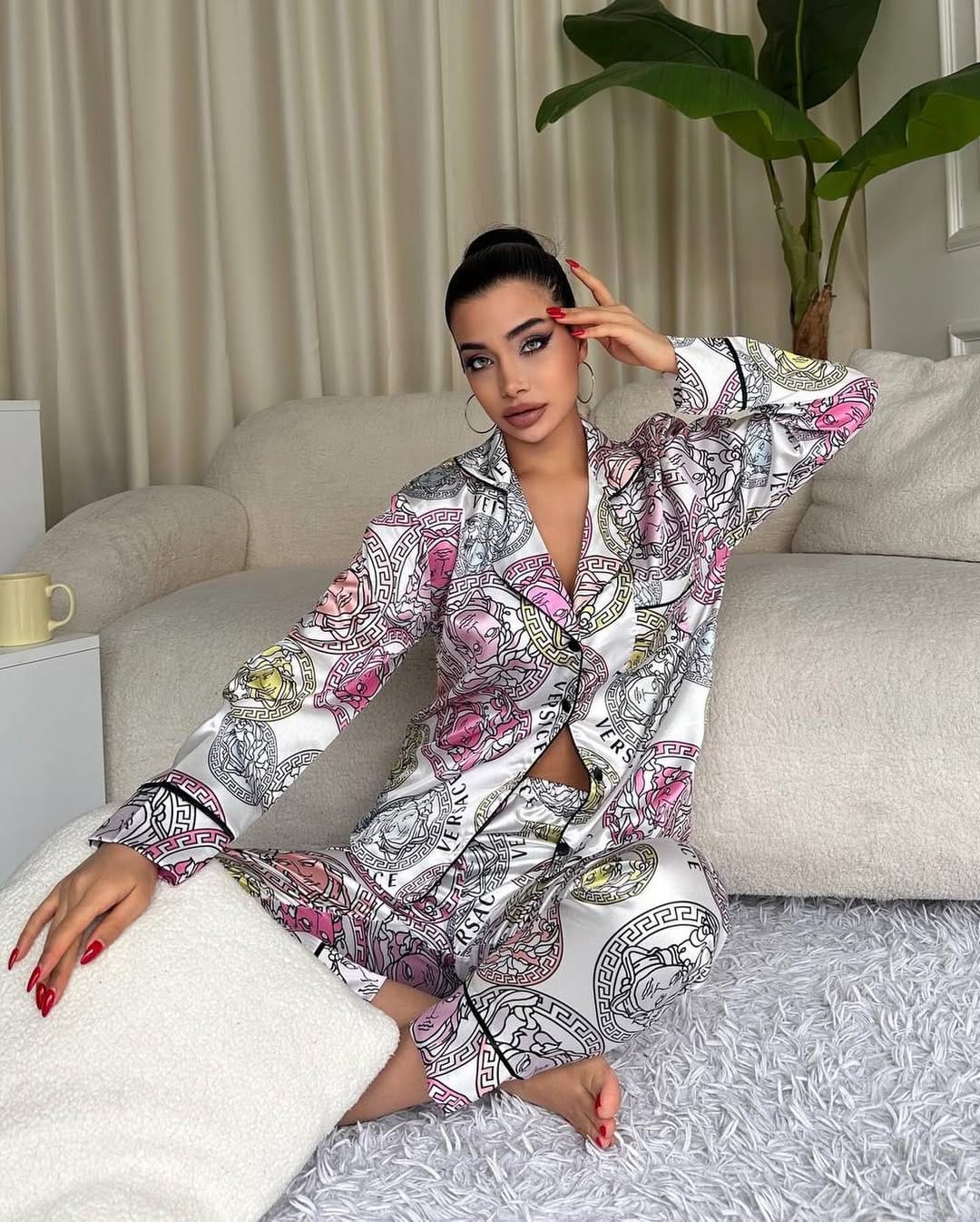 D 6 | Luxury Printed Silk Pajama Set For Women | SAIMWEAR