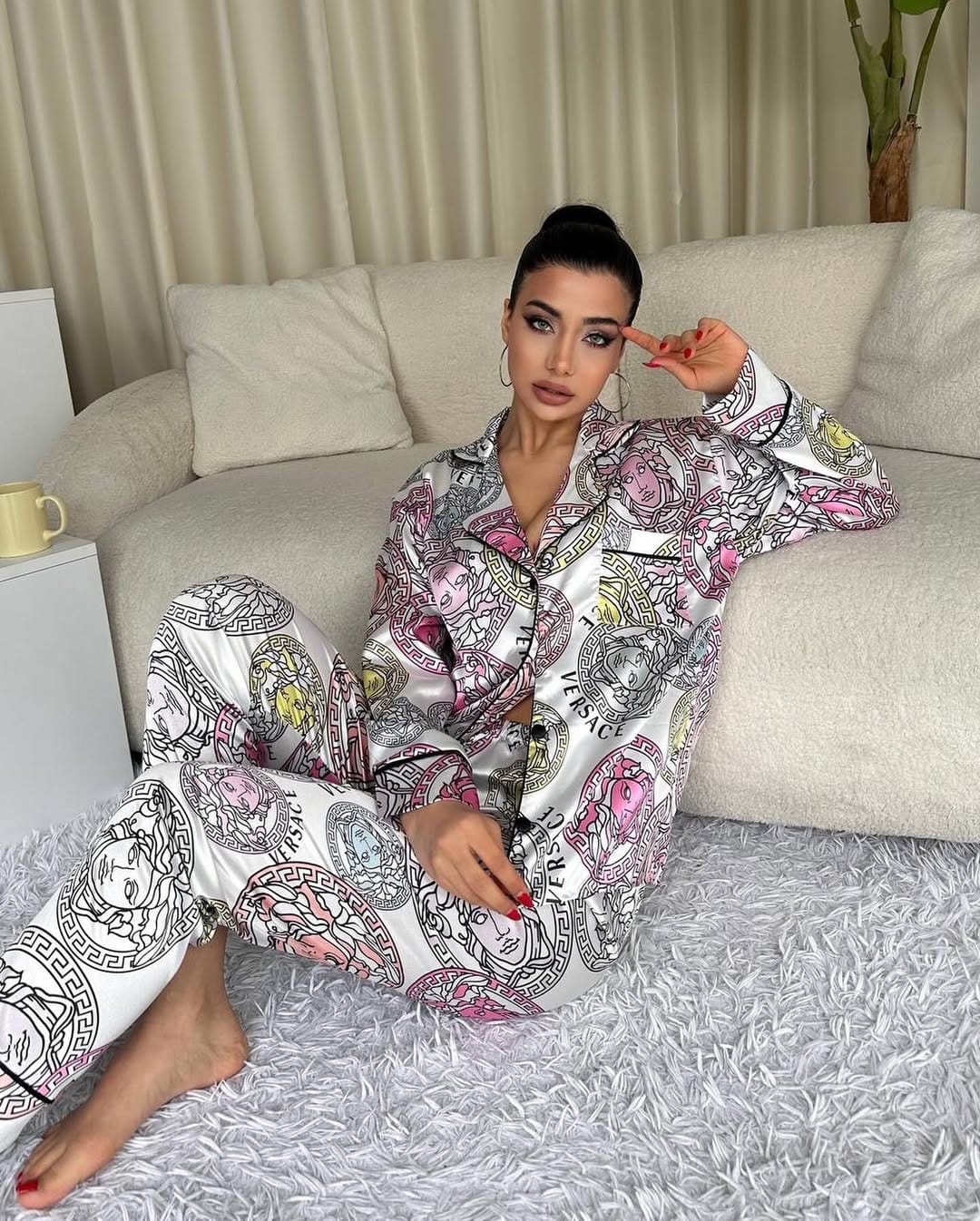 D 6 | Luxury Printed Silk Pajama Set For Women | SAIMWEAR