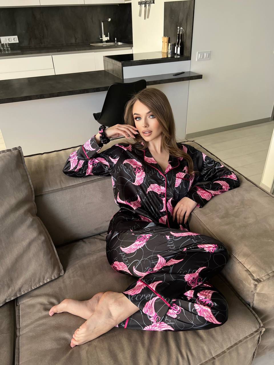 D 7 | Luxury Printed Silk Pajama Set For Women | SAIMWEAR