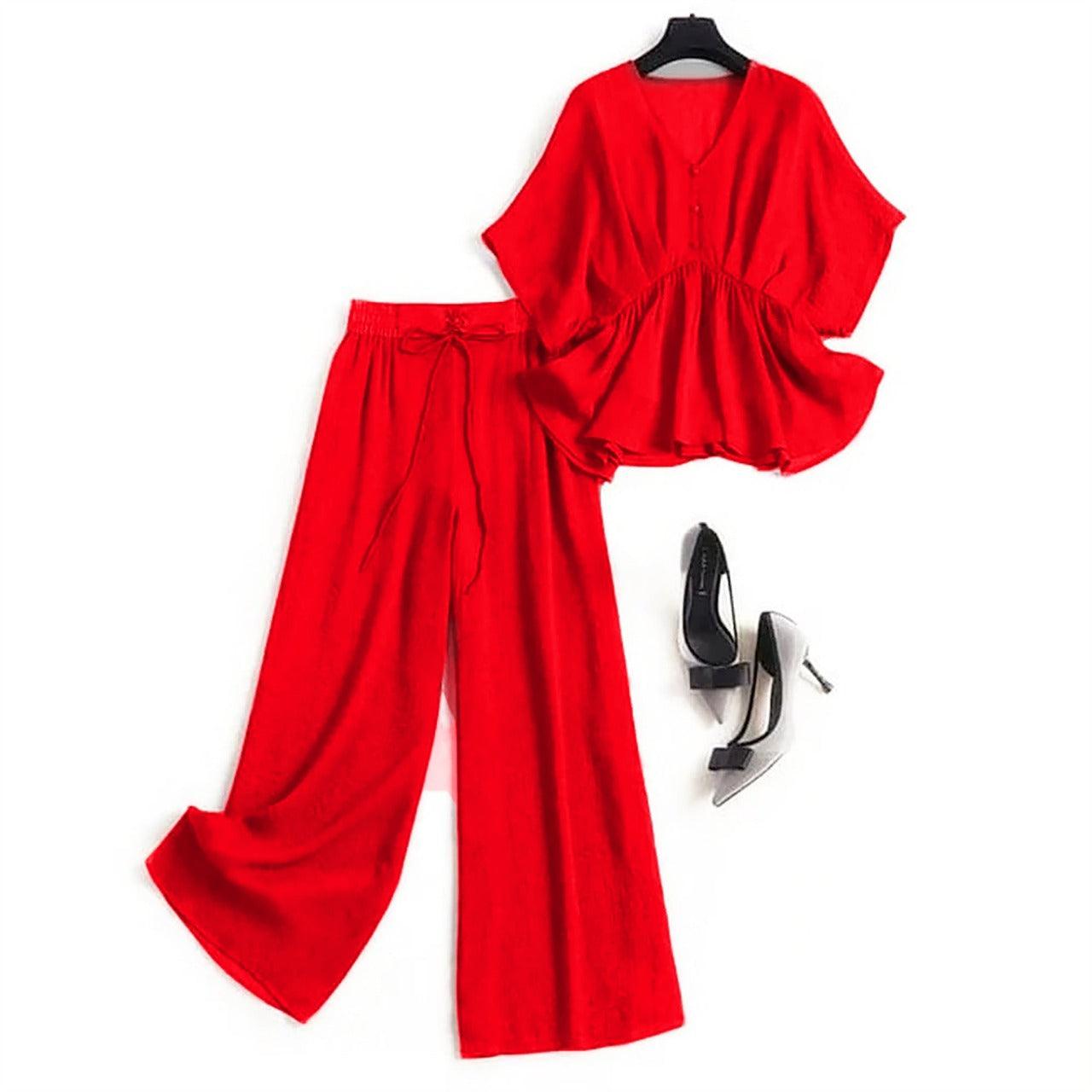 Butterfly Blouse With Loose Wide Trouser - saimwear