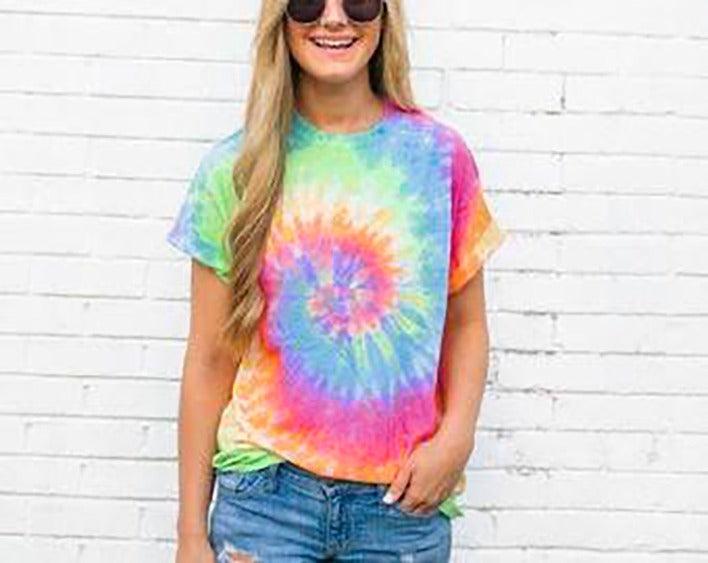 Round Neck Rainbow Tie Die - saimwear
