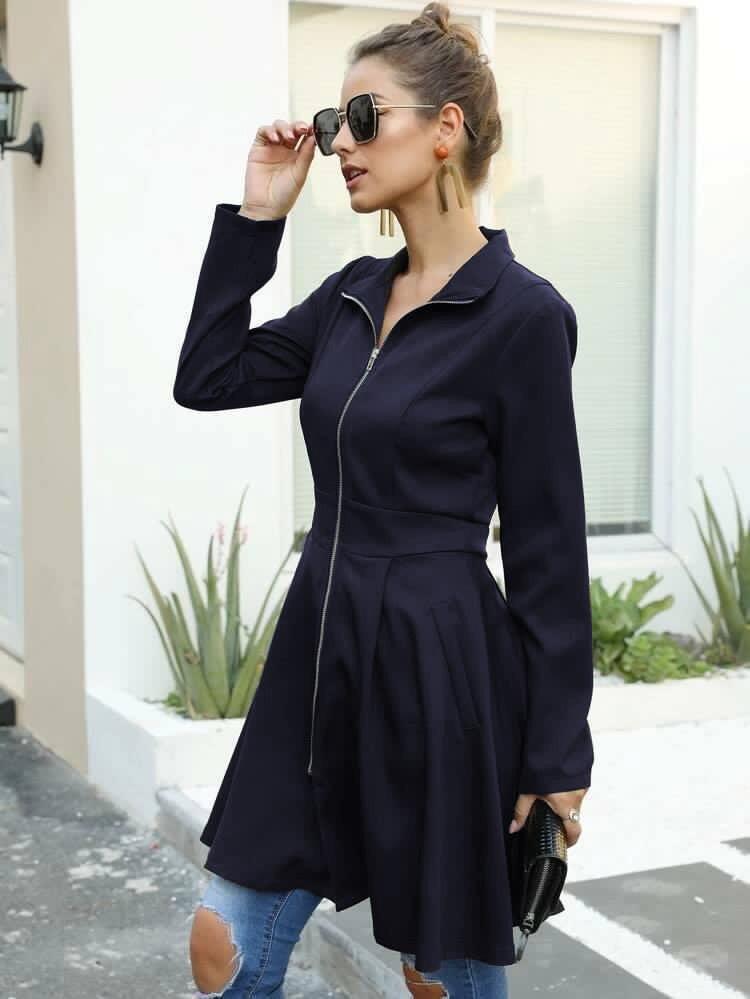 Long Fallin Zipper Fleece Coat Chw # 14 - saimwear