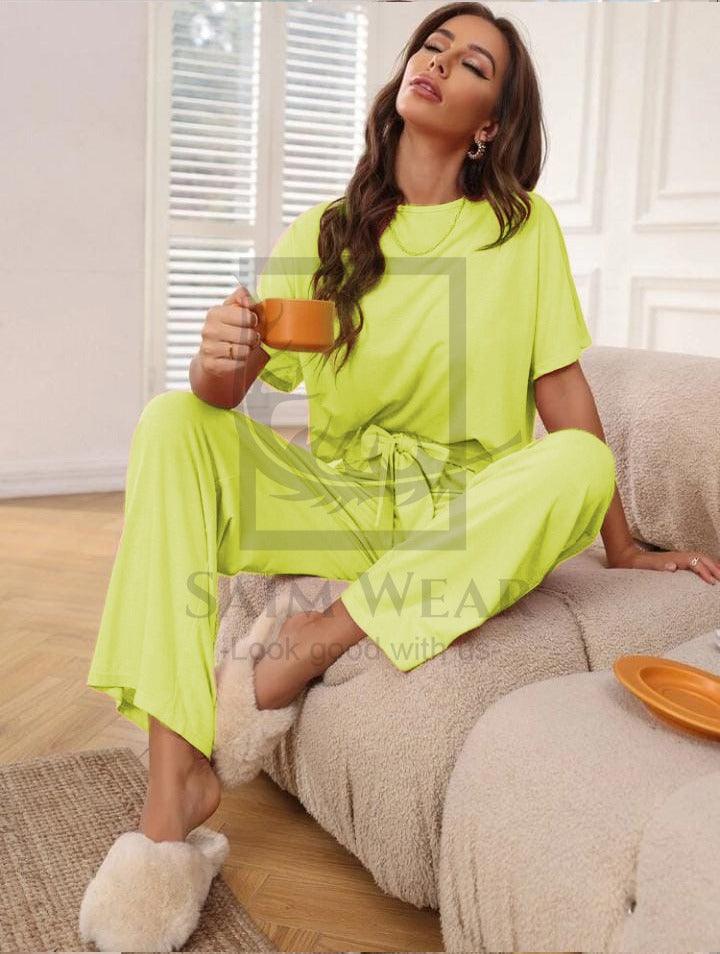 Loose Pattern Plazzo Lounge Round Neck Half Sleeves SW-0022 - saimwear