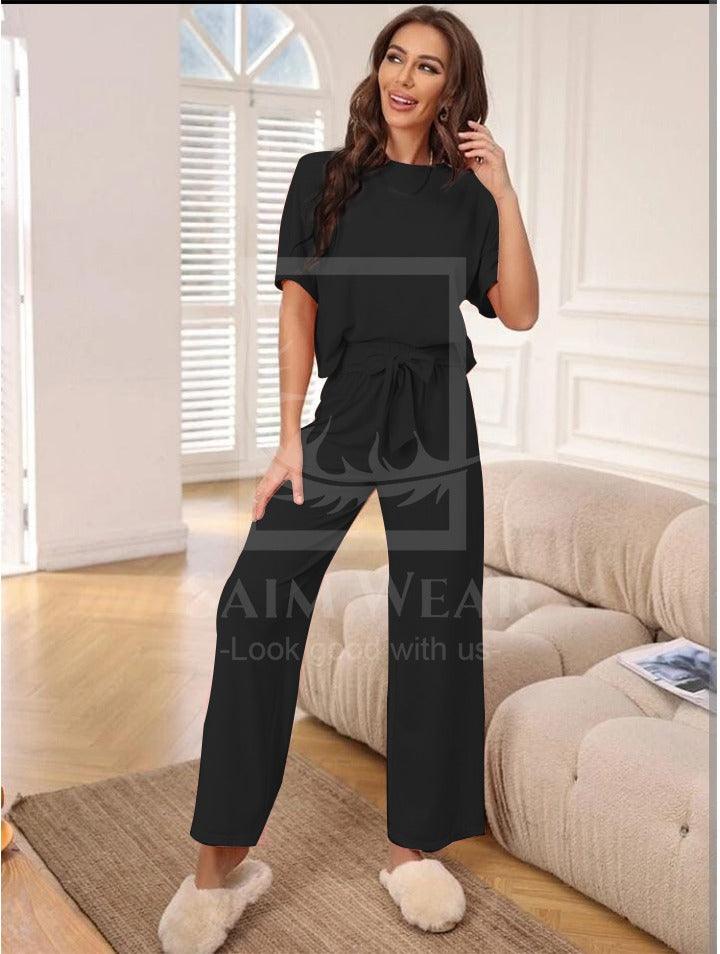 Loose Pattern Plazzo Lounge Round Neck Half Sleeves SW-0022 - saimwear