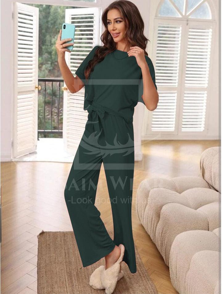 Loose Pattern Plazzo Lounge Round Neck Half Sleeves SW-0022 - saimwear