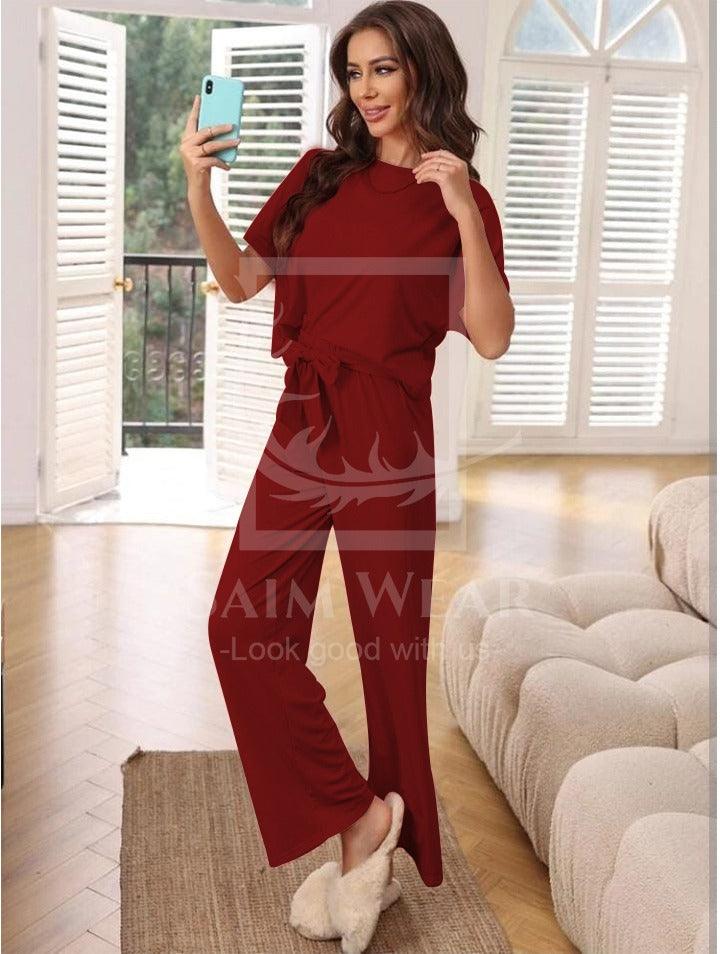Loose Pattern Plazzo Lounge Round Neck Half Sleeves SW-0022 - saimwear
