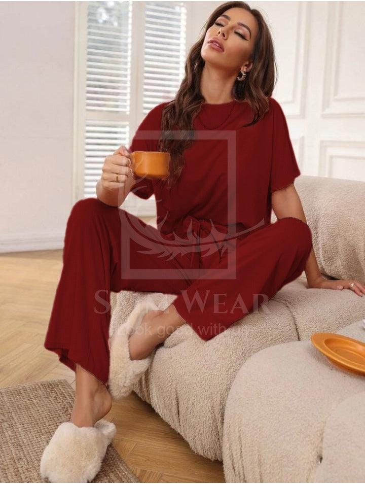 Loose Pattern Plazzo Lounge Round Neck Half Sleeves SW-0022 - saimwear