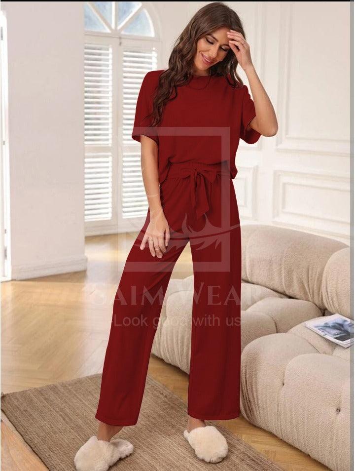 Loose Pattern Plazzo Lounge Round Neck Half Sleeves SW-0022 - saimwear