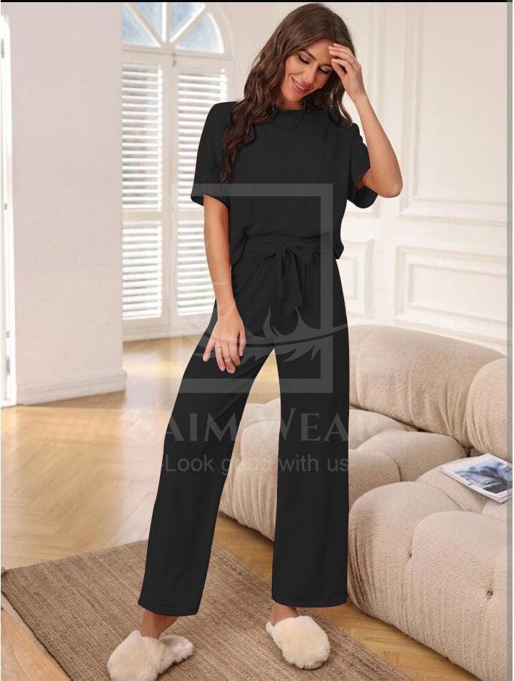 Loose Pattern Plazzo Lounge Round Neck Half Sleeves SW-0022 - saimwear