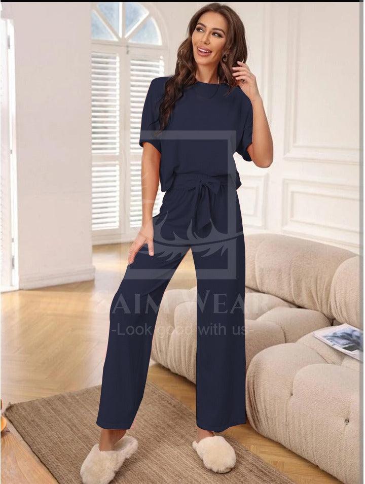 Loose Pattern Plazzo Lounge Round Neck Half Sleeves SW-0022 - saimwear